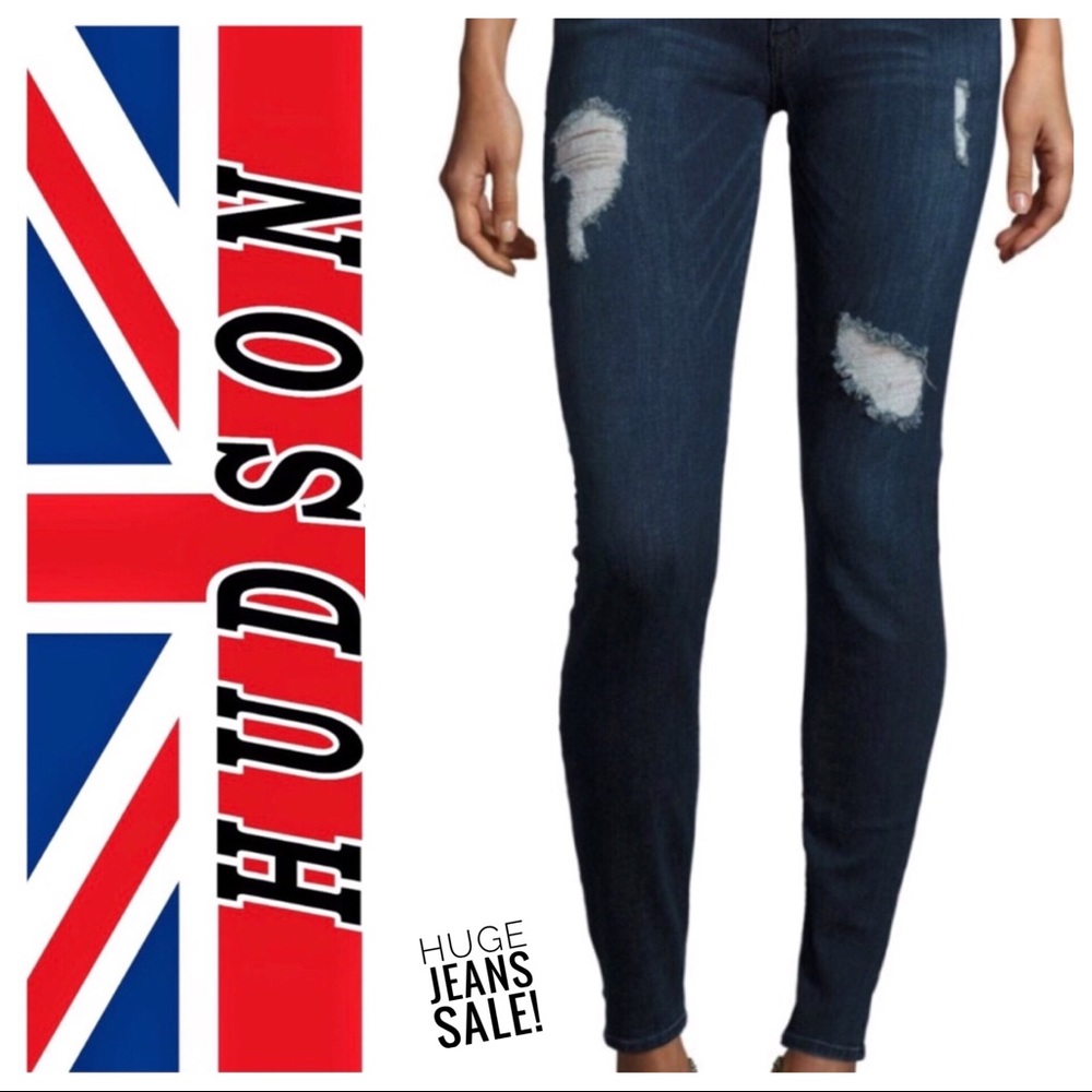 HUDSON SHORT SALE❗️distressed dark skinny jeans/29